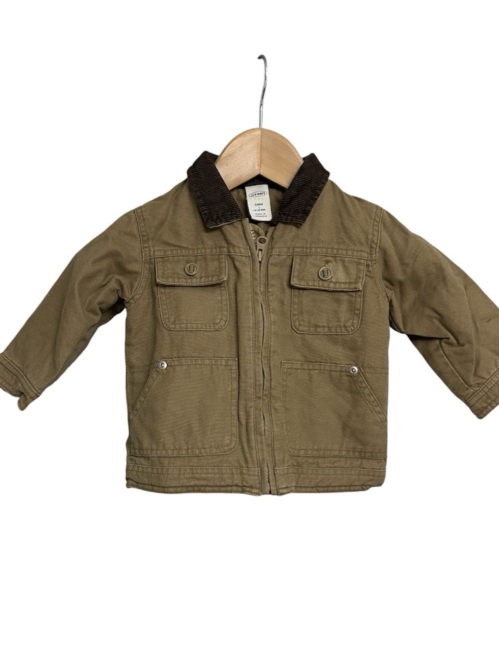 Old Navy Children's Tan Cargo Jacket with Corduroy Collar-Size-12-18M